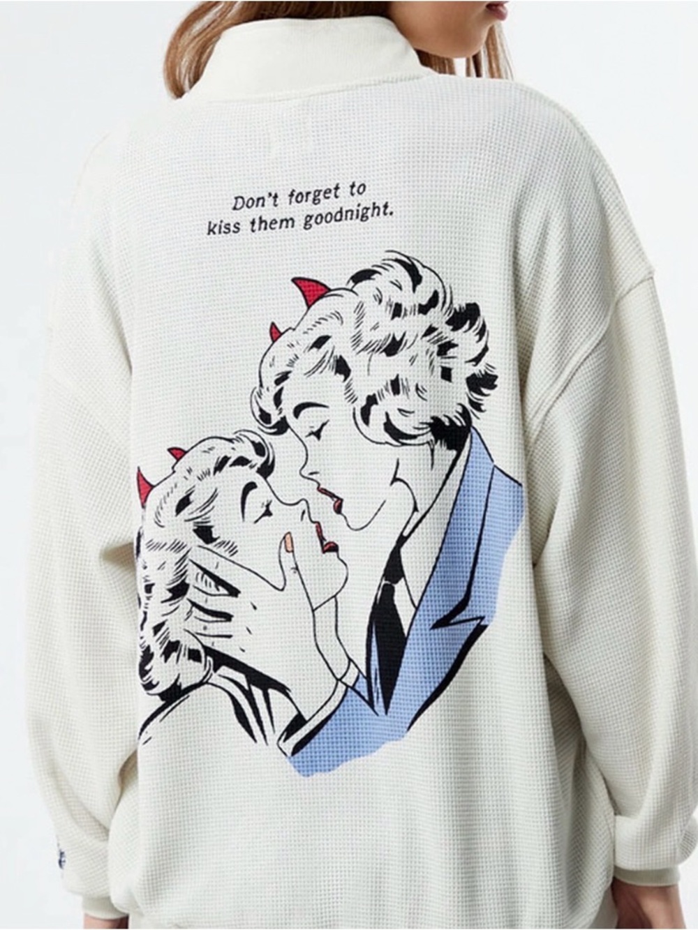 Boys Lie Cream Waffle-Knit Sweater with Red & Blue Pop Art